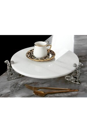 MNZ-Jaguar ركن عرض الرخام الأبيض ذو أقدام حلقة حجم كبير - فضية، ركن عرض الرخام MT1319-BS - ROYAL MADEMOISELLE