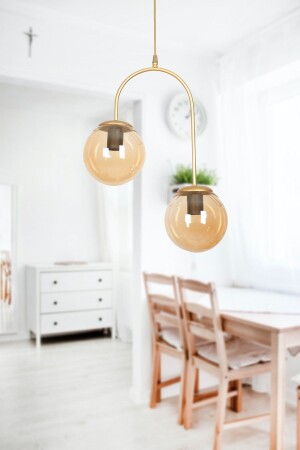 MNZ-Janin مصباح العصبة الحديثة لون القديم الجسم العسل الزجاج غرفة المعيشة - المطبخ - غرفة النوم 2 قطعة شمعة JANİNN02 - Fer Avize