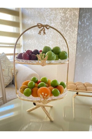 (MNZ-Japanese Rose) 2 طبقة الذهبية الرف عرض مع لوحة الزجاج 2 طبقة عرض عرض - İmren Collection