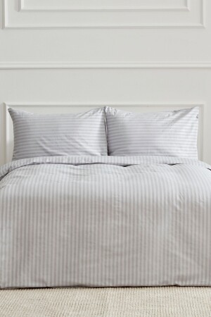 MNZ-Josef Gray Stripped Satin Single Duvet Cover Set - Karaca Home