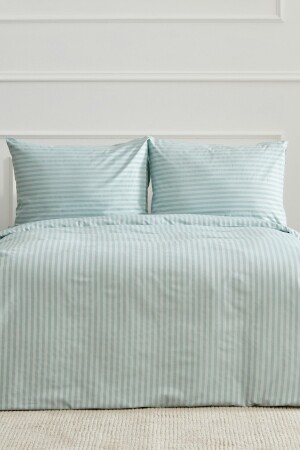 MNZ-Josef Mint Stripped Satin Double Duvet Cover Set - Karaca Home
