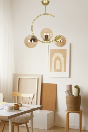 طراز من طراز MNZ-Julia تصميم خاص الهلال النموذج القديم لون الذهب العسل الزجاج غرفة المعيشة - المطبخ - غرفة النوم 3 قطع الشنابل J - Fer Avize