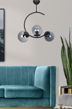 طراز MNZ-Julia تصميم خاص الهلال النموذج الأسود اللون الزجاج المدخن غرفة المعيشة - المطبخ - غرفة النوم 3-قطع الشنابل JLİ25 - Fer Avize