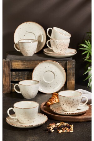 MNZ-Kaia 12 قطعة كوب شاي البورسلين مجموعة 6 أشخاص 180cc - Porline