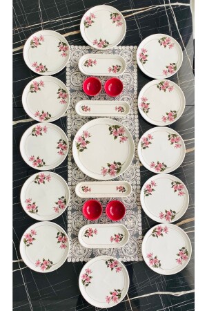 MNZ-Kar Çiçeki 21 قطعة الإفطار المخصصة لـ 12 شخصًا karmizi12-21 - VENÜS HOME DECORATION