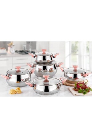 MNZ-Kardelen 10 Piece Pink Cookware Set kardelen 10 وردي - Kahramanlar