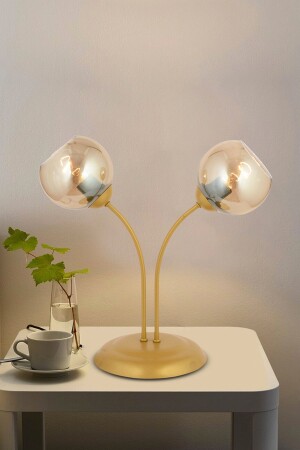 MNZ-Karin 2Li ذهب غرفة المعيشة- غرفة النوم مضيئة التصميم الحديثة مصباح الطاولة 3599-1M-GD - Apliqa