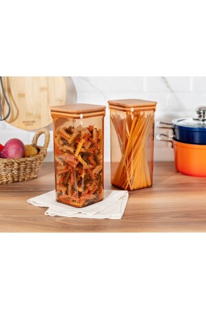 MNZ-Kaviera 1500ml حاوية تخزين مع غطاء خشب 2 قطع 1KSAKL0434-8682116783064 - Madame Coco