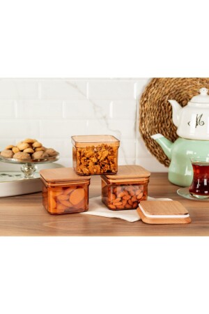 MNZ-Kaviera 500 مل حاوية تخزين مع غطاء خشب 3 قطع 1KSAKL0432-8682116782937 - Madame Coco