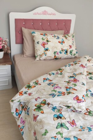 MNZ-Kelebek Brown 4 Piece Duvet Cover Set مع ورق مرنة لشخص واحد (100X200 سم) - Candan Çeyiz