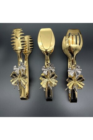 MNZ-Kelebekli ذهبية خدمة تقديم العرض مجموعة التيتانيوم مغلفة 3 قطع طنجات مجموعة فولاذ المقاوم للصدأ - Aslı Hediyelik