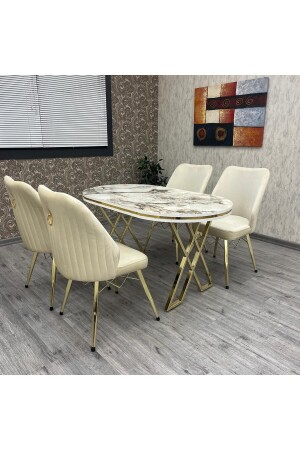 مقعد طاولة مطبخ MNZ-Kichen Set Karnel 80-140 طاولة مطبخ من ذهب أبيض مسخري طاولة مطبخ 4 أشخاص - By Orhan Güzel