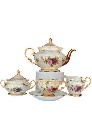 MNZ-King صناعة يدوية روزا تشيكوسلوفاكية (مع الزهور) كوب الشاي مجموعة 15 قطعة - Nişantaşi Home