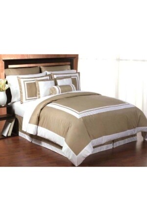 مقاس من قِبل الملك (MNZ-King) بيج أبيض لون القطن (Cotton Satin Duvet Cover) مجموعة Kingbej6 - METİNEV