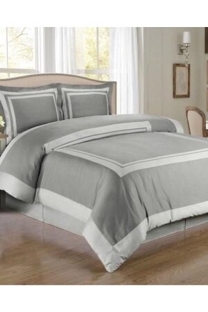 مقاس MNZ-King Gray White Duvet Cover Set القطن الساتين بين13 - METİNEV