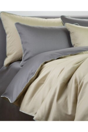 مقاس MNZ-King رمادي و بيج أبيض بيلي القطن ساتيين غطاء غطاء مجموعة رمادي - METİNEV