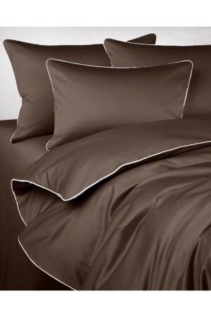 MNZ-King Size Brown and White Bieli القطن ساتن غطاء القماش القماش - METİNEV