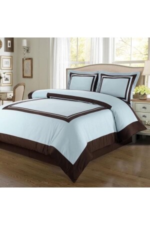 MNZ-King Size Brown White Cotton Satin Duvet Cover Set BK-1235-0 - METİNEV