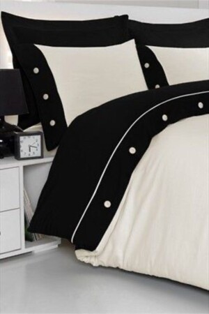 MNZ-King Size سوداء وأبيض القطن ساتن غطاء القماش مجموعة BSBNE - METİNEV