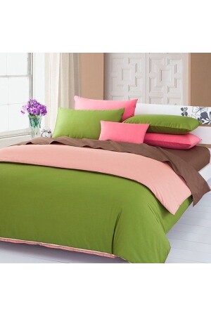 MNZ-King Size Green Pink Cotton Satin Duvet Cover Set بـ 