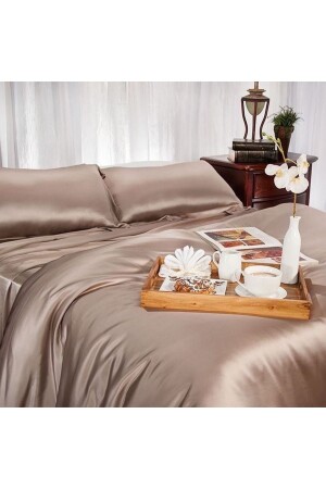 MNZ-King Size King Size القطن الساتين كابوتشينو لون غطاء القماش مجموعة كابيتشينوز5 - METİNEV
