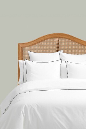 MNZ-King Size King Size Double Duvet Cover Set Off White Plain Cotton Black Piping Hotel Series RHN2070B - RİTMOHOME