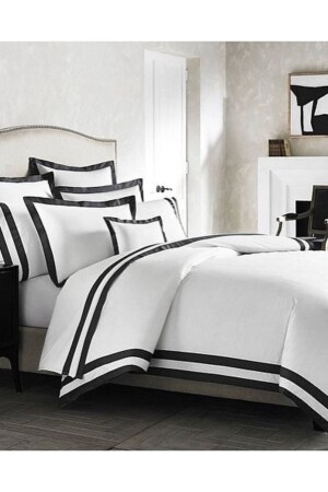 MNZ-King Size King Size أسود وأبيض غطاء غطاء البنتر - METİNEV