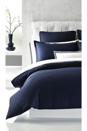MNZ-King Size Navy Blue Striped Duvet Cover Set Hftyq - METİNEV
