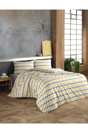 MNZ-Kingsize Zigzag نمط غطاء غطاء غطاء غطاء صفراء + غطاء الوسادة 200 × 235 - Kaan