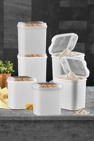 (MNZ-Kitchen Trend) دقيق و خضروات حاوية 4.5 لتر أبيض 6 حزمة دقيق 6 - Vip Ahmet