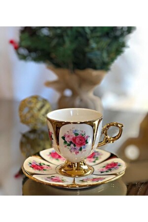 MNZ-Kosova ستيلا البورتسلين مجموعة من 6 كوبات قهوة قدمي NURIA5164 - Nuria Ev Dekorasyon