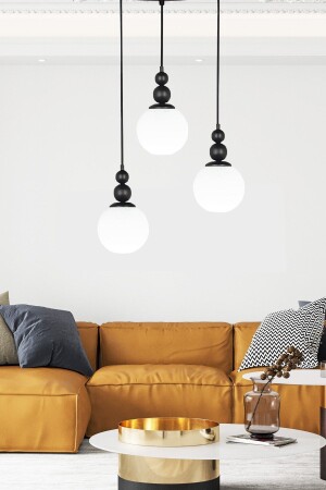 MNZ-Koza 3-piece Black Tray Pendant Lamp شمعة مع زجاج أبيض 01285 - Taşcan Aydınlatma