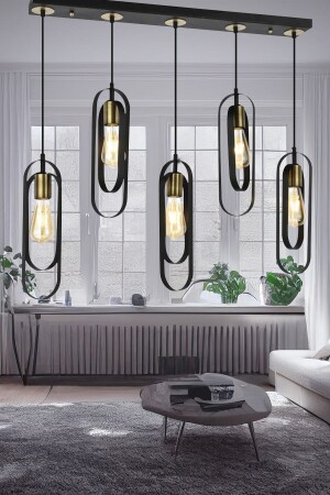 MNZ-Koza 5 صف أسود غرفة صغار حديثة المطبخ غرفة المعيشة الراجعية مصباح معلق شمعة 3128-5S-BL - Apliqa