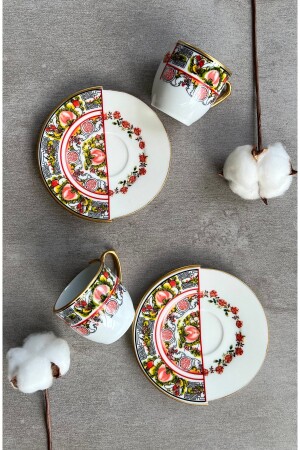 MNZ-Kütahya اثنين من النمط، اثنين من النمط الوردي سلسلة الفورسلين كوب قهوة مجموعة لشخصين 12345670 - porselenden