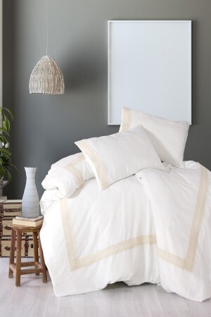 MNZ-Lacy Full Organic White 100% Cotton Single Duvet Cover and Pillow Set 160x220 سم ONVR100 - vivamaison