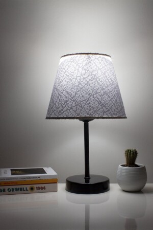 MNZ-Lacy White Modern Bedroom Lampshade مشعل طاولة أسود ساق ABSabajur-5000S - Vivido Abajur