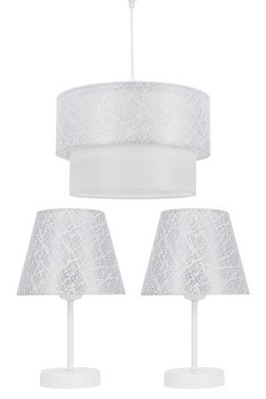 MNZ-Lacy White Triple Lampshade Chandelier Set إضاءة غرفة النوم luksev-100 - Vivido Abajur