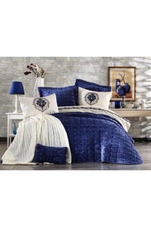 غطاء سريري مزدوج من MNZ-Laila مع غطاء غطاء 8 قطع - كلاريت الأحمر - Çeyiz Diyarı