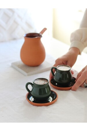 كوب MNZ-Lale ووعاء القهوة المجموعة لثنائي (خضراء) LYFT110201 - Toprak Ürünler