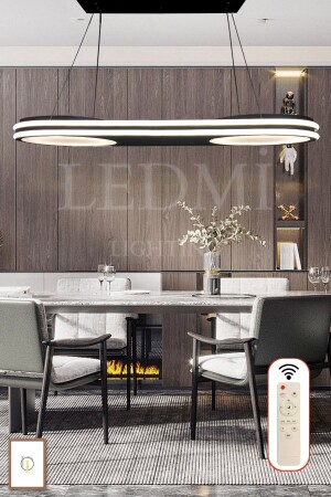 النموذج MNZ-Large Model Double Ring Black LED Chandelier، 3 ألوان مضيئة، قناة حديثة مكمنة عن بعد، قناة غرفة المعيشة 3004 - Ledmi Lighting
