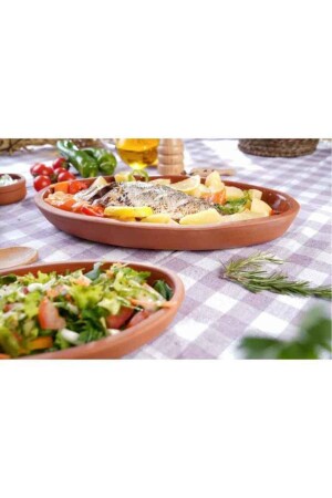 MNZ-Large Size طين كاسيرول مع زجاج داخل 29 سم قوارب طويو طين كاسيرول مجموعة - 2 Li 29cmoval - HerşeyTopraktan