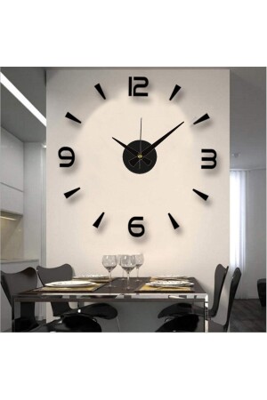 MNZ-Large Size 3d Latin Numeral Wall Clock رقم أسود ارتفاع 10 سم - Hyl