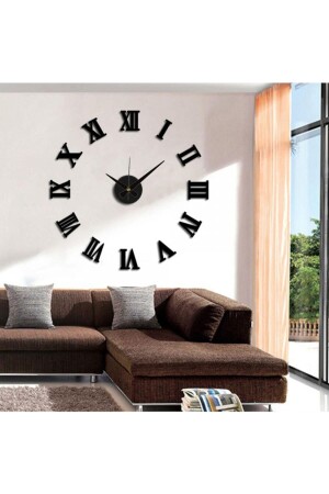 MNZ-Large Size 3d الساعات الرومانية السوداء (MDF السوداء) GS 80 CLOCK ROMAN - GİZEM SHOP