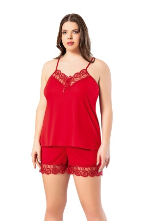 MNZ-Large Size Lace تفصيليات حزام حمراء حزام ملابس النساء الليلية مع القصص 62v09 - Victroy