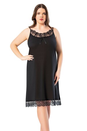 MNZ-Large Size Lace تفصيلية حزام حبل أسود ربطة نسائية ملابس ليلية طويلة 62v11 - Victroy