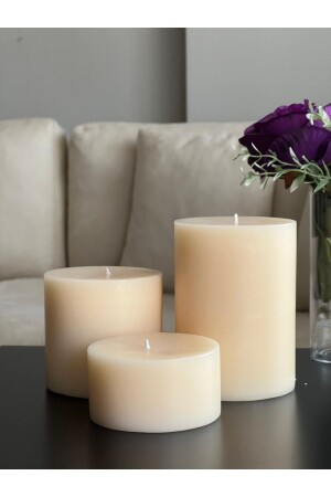 شمعة MNZ-Large Triple Cylinder Candle، شمعة كشمة مزخرفة مزخرفة - Luz&Brillante