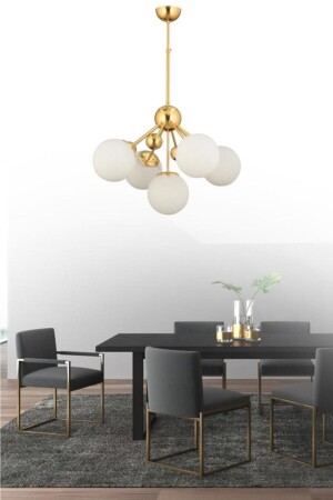 MNZ-Larin 5-piece Gold White Globe Glass Candlelier 160504000571 - İstanbul Avize