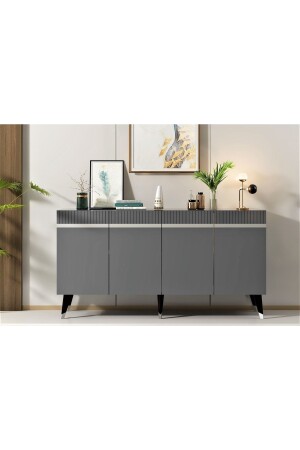 MNZ-Laser Four-Door نمط Defne Console انتراكيت-فضة DEFNEKNS - DEMONTE DECOR