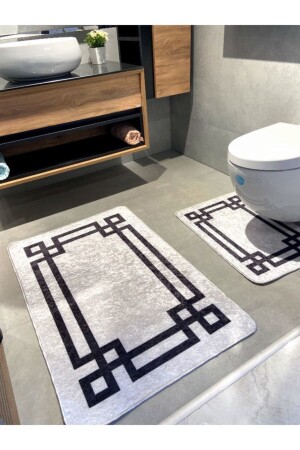 MNZ-Latex Base S(70X110 - 70X50) مجموعة حمام حمام مزدوج ملابس رمادي أسود BYD-STRIPPED - Brillant