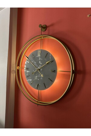 MNZ-Laviento (GOLD-WHITE) سلسلة الكريستال - بطارية تعمل LED - ساعة حائط معدنية ديكورية حديثة - Metaquartz Aksesuar